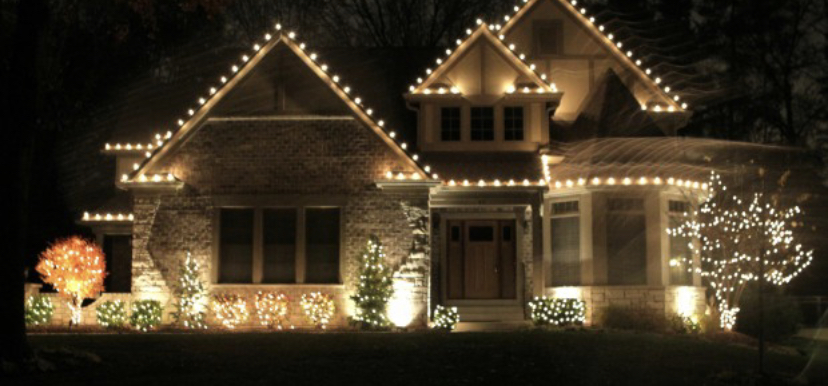 Classic warm white residential Christmas light installation